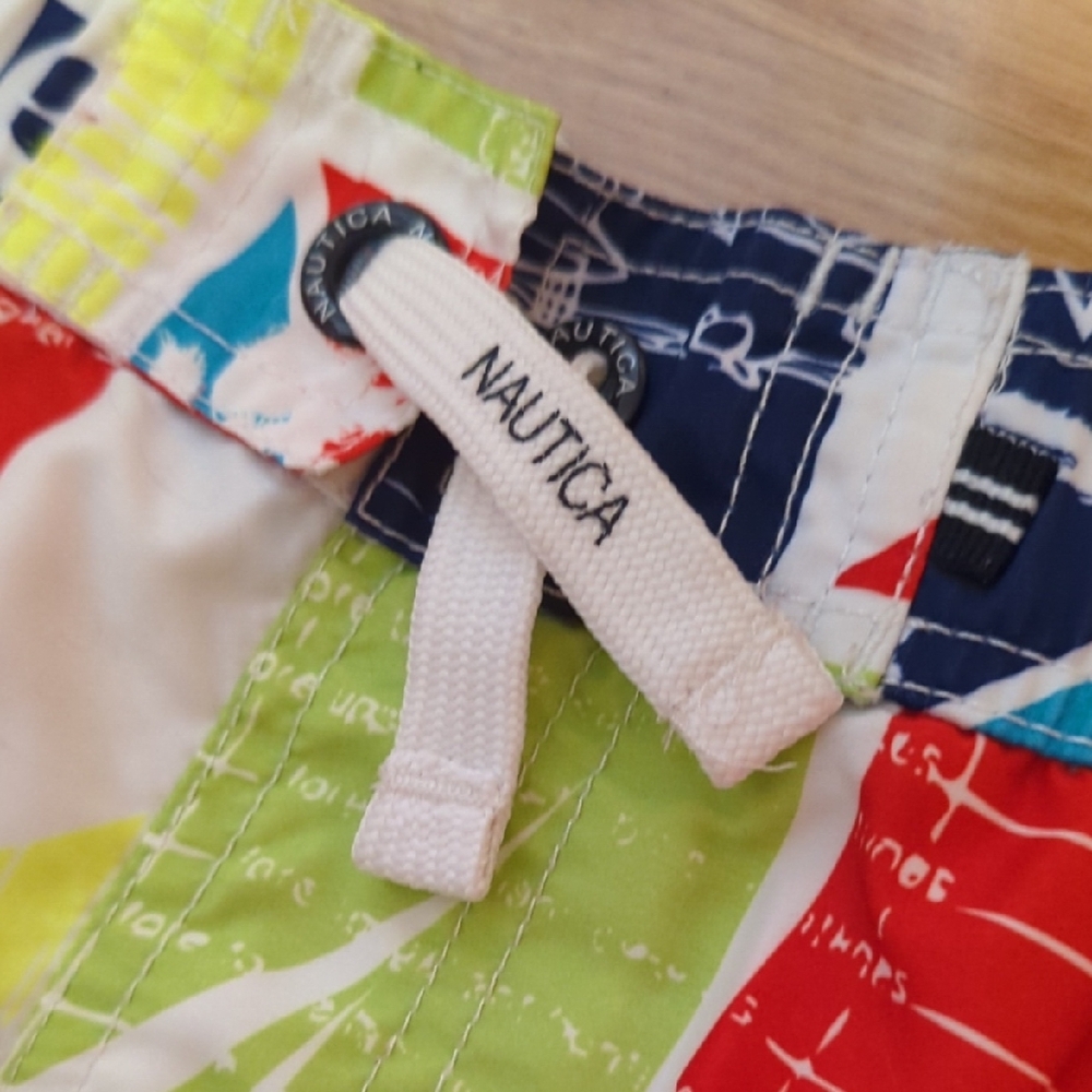 Nautica Red and Blue Swim Trunks Vibrant Geometric Design - Picture 3 of 7